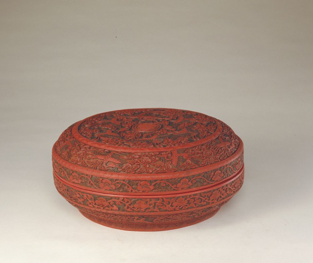 图片[1]-Carved round box with cloud and longevity patterns-China Archive